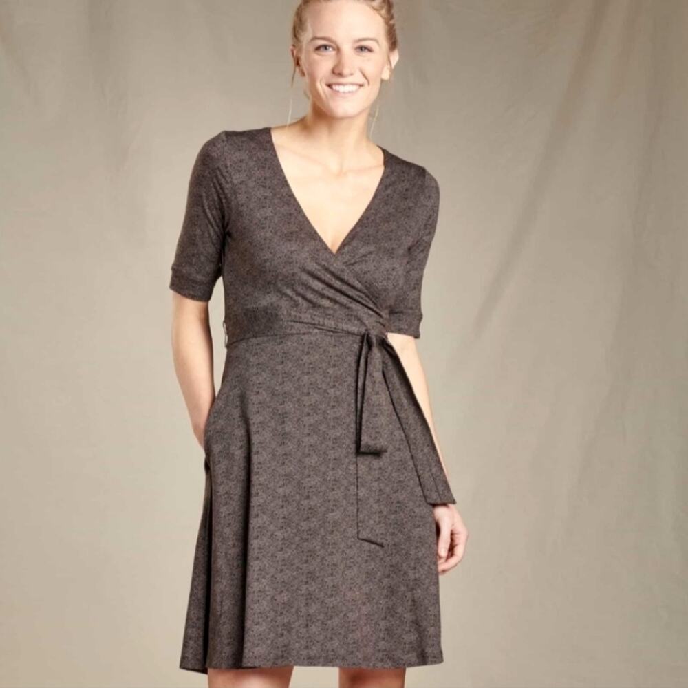 TOAD&CO Brown Cue Wrap Cafe A-Line Dress Samba Fabric Outdoor Fall Size Small